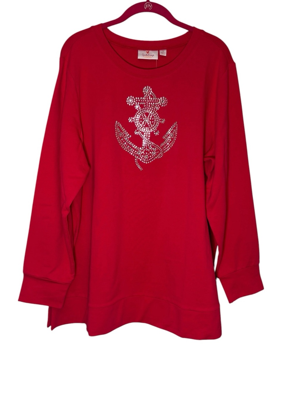 New Quacker Factory Plus Red Bling Embellished Anchor Tunic Sweatshirt Size 1X